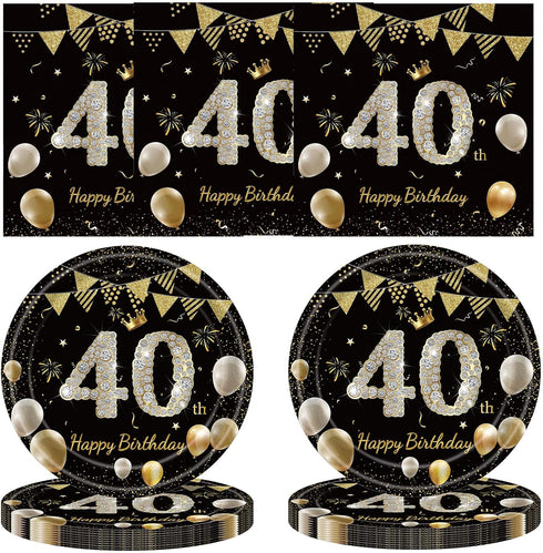 MMOONN 40th Birthday Party Paper Plates and Napkins,40th Themed Birthday Anniversary Party Decorations