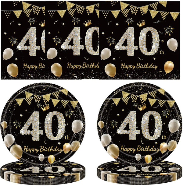 MMOONN 40th Birthday Party Paper Plates and Napkins,40th Themed Birthday Anniversary Party Decorations