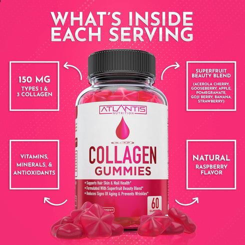 Collagen Gummies for Women, Multi Collagen Supplement with Types 1 & 3, 60 Gummies for Hair, Nails, and Skin