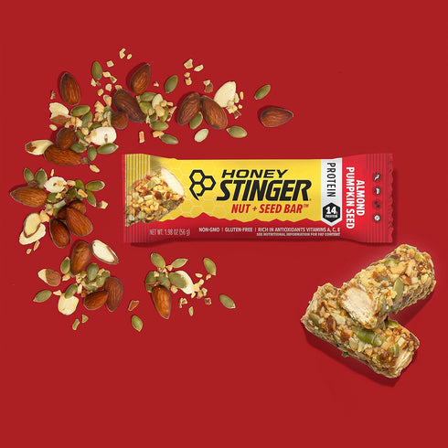 Honey Stinger Nut + Seed Bar, Almond Pumpkin Seed, Protein Packed Snack Bar, Box of 12