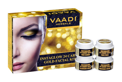 Vaadi Herbals Gold Facial Kit with 24 Carat Gold Leaves, Marigold & Wheatgerm Oil, Lemon Peel Extract - 70 Grams