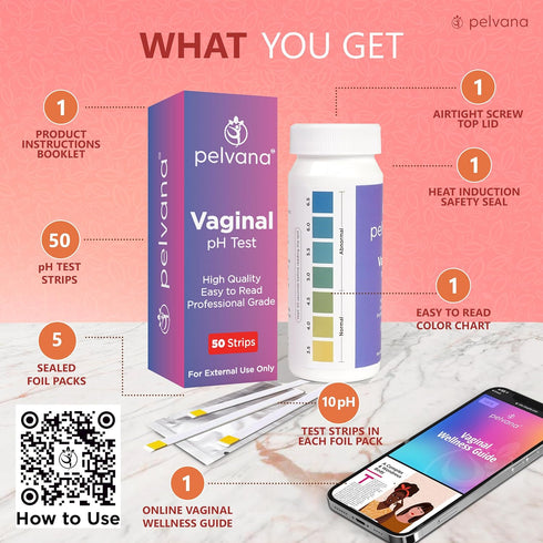 Pelvana Vaginal pH Balance for Women 50 Test Strips | BV Test Strips for Monitoring Feminine Health