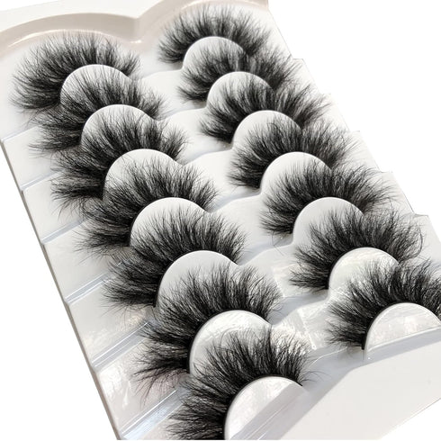 Pooplunch 7 Pairs Pack False Eyelashes Faux Mink Cat-Eye Look 18MM Wispy Long 8D Volume Fake Eyelash Strips