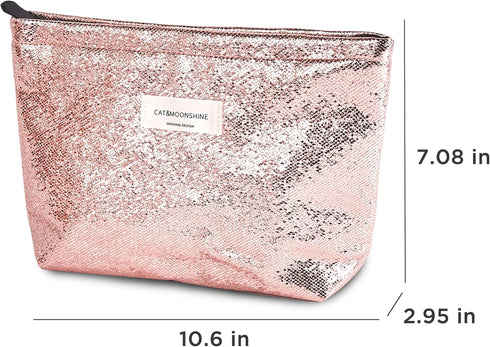 Makeup Bag Cosmetic Bag - Preppy Canvas Toiletry Organizer for Women, Cute Zipper Pouch (Shiny Pink)