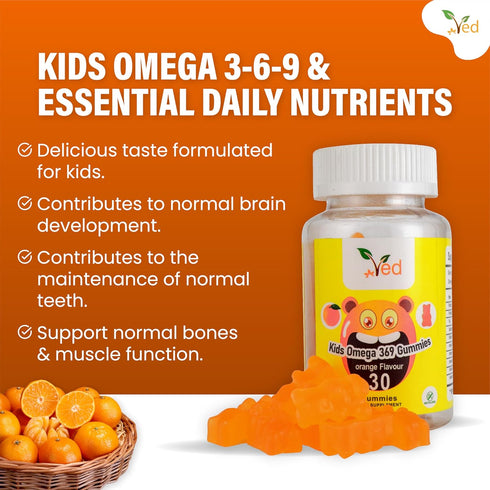 Ved Kids Gummies – Vegan, 30 Chewable Kids Vitamins Gummies, 15 Days Supply, (30 Count, Orange)