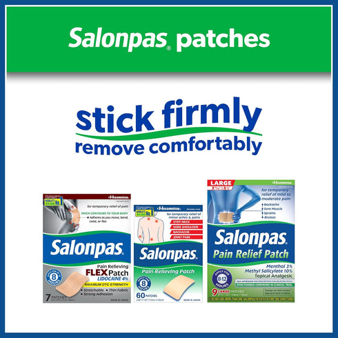 Salonpas Pain Relief Patch, 20 Count, Temporary Relief of Mild to Moderate Pain, Backache, Sore Muscle, Sprains