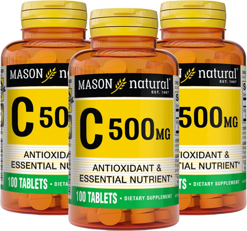MASON NATURAL Vitamin C 500 mg - Supports Healthy Immune System, Antioxidant, 100 Tablets (Pack of 3)