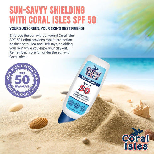 Sunscreen SPF 50 - Hawaii Compliant, Reef Safe, Broad Spectrum UVA/UVB Protection, 6 Fl Oz Lotion