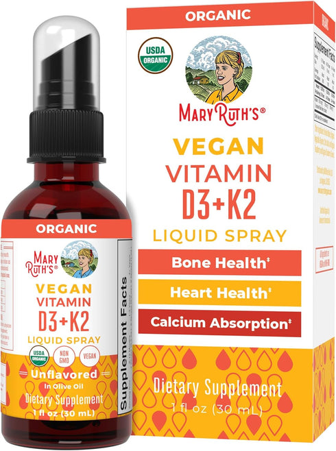 MaryRuth Organics Vitamin D3 K2 Spray, Vegan Liquid Supplement for Adults & Kids, Calcium Absorption, 1 Fl Oz