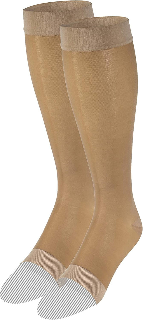 Truform Sheer Compression Stockings, Women's Knee High Length, Open Toe, 15-20 mmHg, 20 Denier, Light Beige, 3X-Large