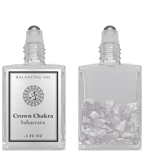 7th Chakra Balancing Oil - Sahasrara Crown Chakra Aromatherapy Roll On with White Quartz and Lavender