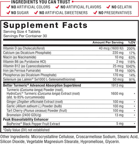 FORCE FACTOR Better Turmeric Joint Support Supplement - 120 Tablets, HydroCurc Turmeric Curcumin with Black Pepper