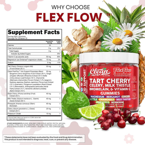 Gummies 60 Gummy Clean Nutra Tart Cherry Uric Acid Flush Celery Milk Thistle Bromelain Vitamin C Magnesium Citrus