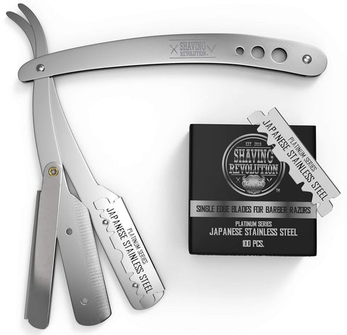 Straight Edge Barber Razor for Close Shaving, Professional Straight Blade Razor for Men with 100 Single Edge Blades