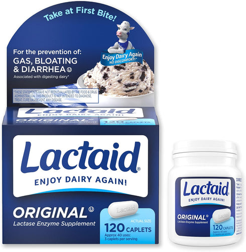 Lactaid Original Strength Lactose Intolerance Caplets, 9000 FCC Lactase Enzyme, 120 Count