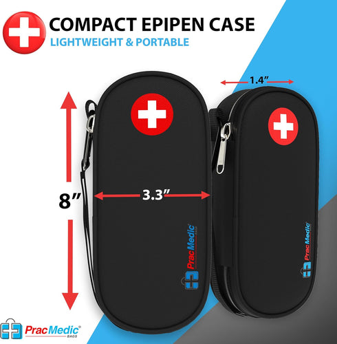 PracMedic EpiPen Carry Case - Insulated Compact Case holds 2 Epipens or Auvi-Q, Inhaler, Medicines (Black)