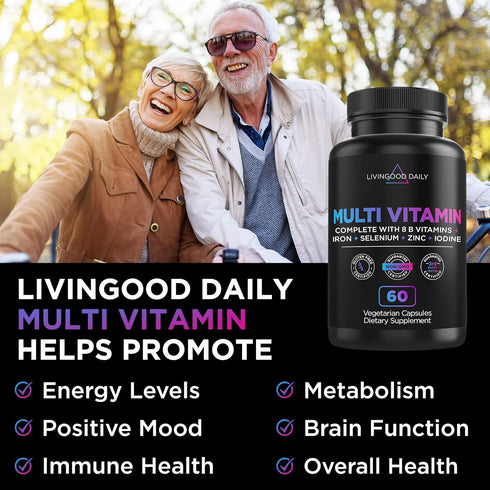 Livingood Daily Methylated Multivitamin for Women & Men, Non-GMO, Gluten-Free, Vegetarian Multi Vitamin Capsules