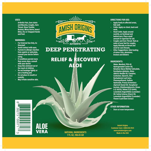 Amish Origins Deep Penetrating Joint & Muscle Therapy Aloe Cream 3.5 oz Pump for Sore Muscle Relief