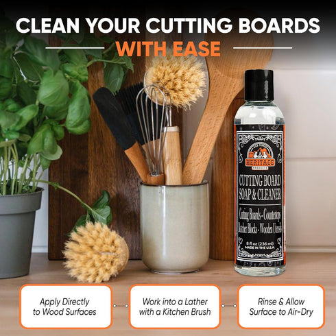 Heritage Products Food Safe Cutting Board Soap, 8 oz Natural Formula for Butcher Block, Chopping Boards, Wooden Bowls