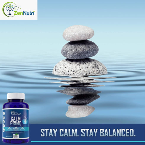 Calm Prime Stress Relief Supplement Non-Drowsy | Mood Support | Vegan Daytime Stress Vitamins - 60 Count