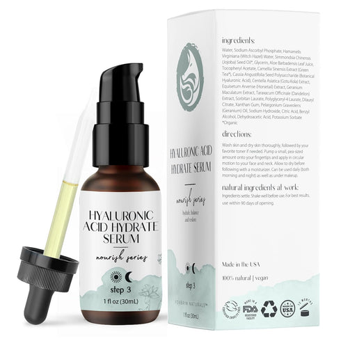 Hyaluronic Acid Face Serum, Hydrating Anti-Wrinkle Anti-Aging with Vitamin C, E, Green Tea, Jojoba Oil, 1 Oz