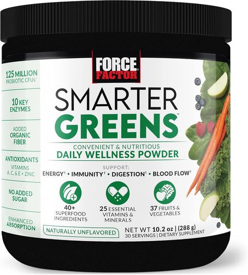 FORCE FACTOR Smarter Greens Daily Wellness Powder, 30 Servings - Supports Energy, Immunity & Digestion, Superfood