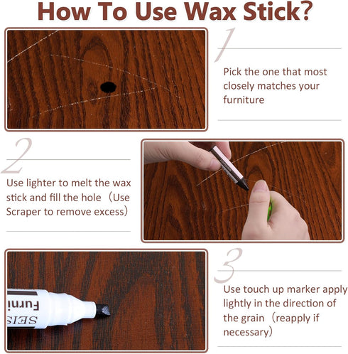 NEW Upgraded Furniture Repair Kit - Wood Markers Set of 24 with Wax Sticks, Sharpener, Black Cloth for Scratches