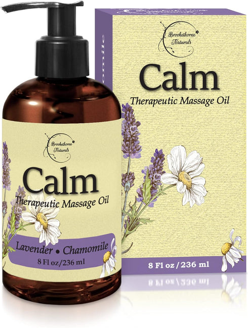 Calm Massage Oil with Lavender & Chamomile Essential Oils, 8oz for Massage Therapy