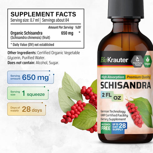 Organic Schisandra Tincture - Natural Adaptogen for Mood Support - Alcohol and Sugar Free Schisandra Berry Liquid