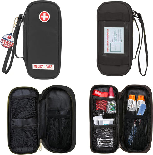 EpiPen Medical Carrying Case Insulated, Travel Medication Organizer Bag Emergency Medical Pouch, Fits 2 EpiPens, Asthma Inhaler, Anti-Histamine, Auvi-Q, Allergy Medicine Essentials, Black