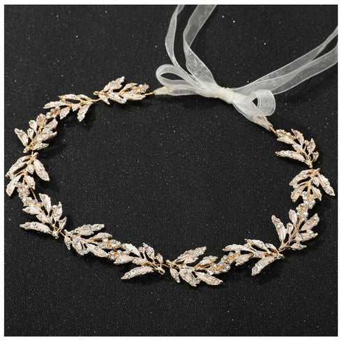 SWEETV Leaf Wedding Headpieces - Gold Bridal Headband with Rhinestones for Bride and Flower Girl