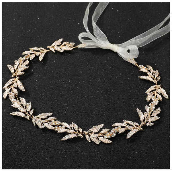 SWEETV Leaf Wedding Headpieces - Gold Bridal Headband with Rhinestones for Bride and Flower Girl