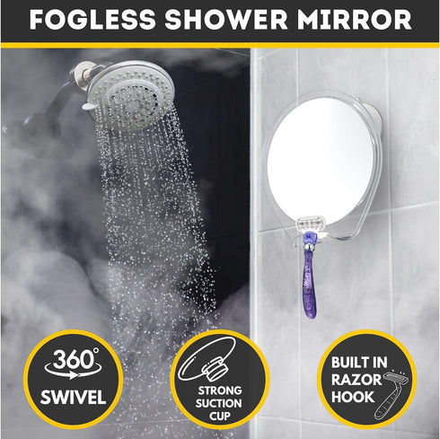 HONEYBULL Shower Mirror Fogless for Shaving, Suction Razor Holder, Small Bathroom Accessories (White)