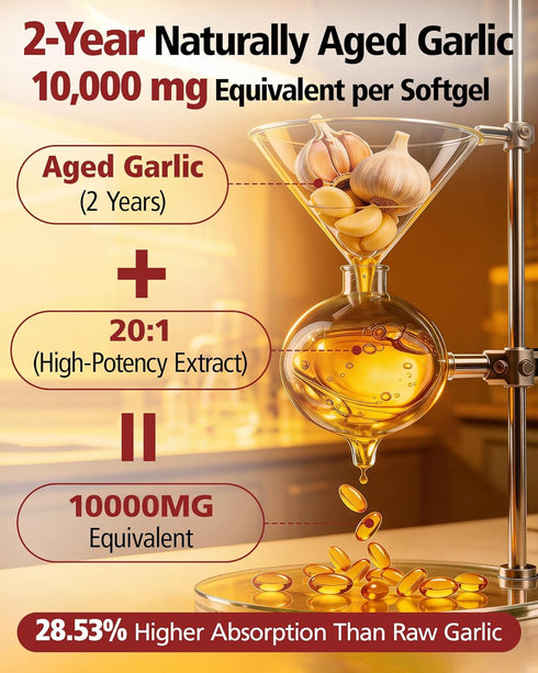 WBSQL 10,000 300 2 Immune Odorless Aged Garlic Extract mg - Softgels, Year Aged Garlic Supplements for Heart & Support