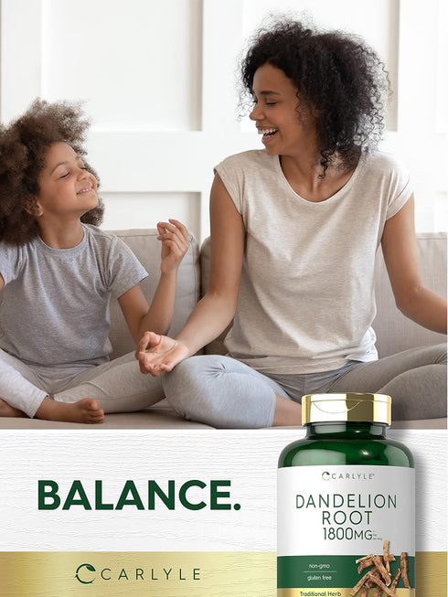 Carlyle Dandelion Root Supplement | 1800mg | 300 Capsules | Non-GMO, Gluten Free