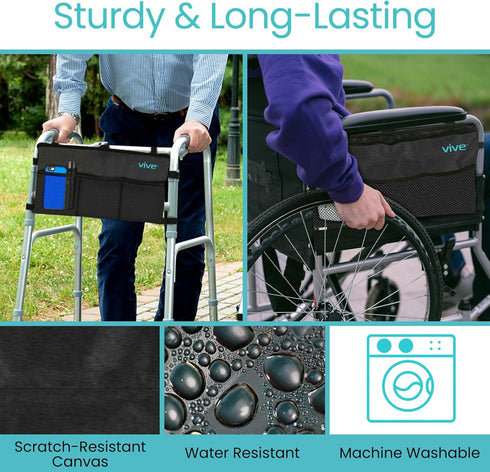 Vive Walker Bag - Accessories Wheelchair Basket Pouch (Water Resistant) - Seniors Caddy Accessory Attachment