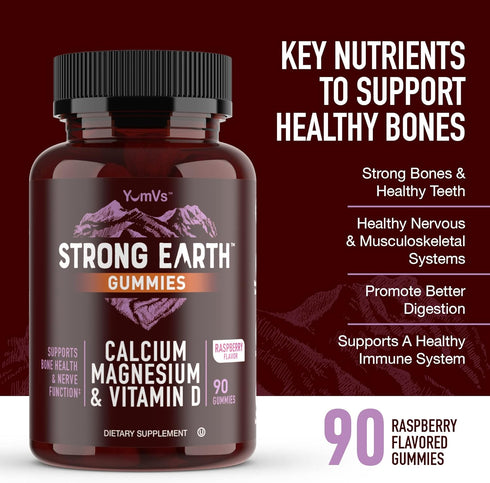 Strong Earth - Calcium, Magnesium, Vitamin D3 Gummies (90 Count) | Vitamin Gummies for Women, Men & Kids - Calcium Supplement for Strong Bone Health - Gummy Vitamin D Calcium Chews - Certified Kosher