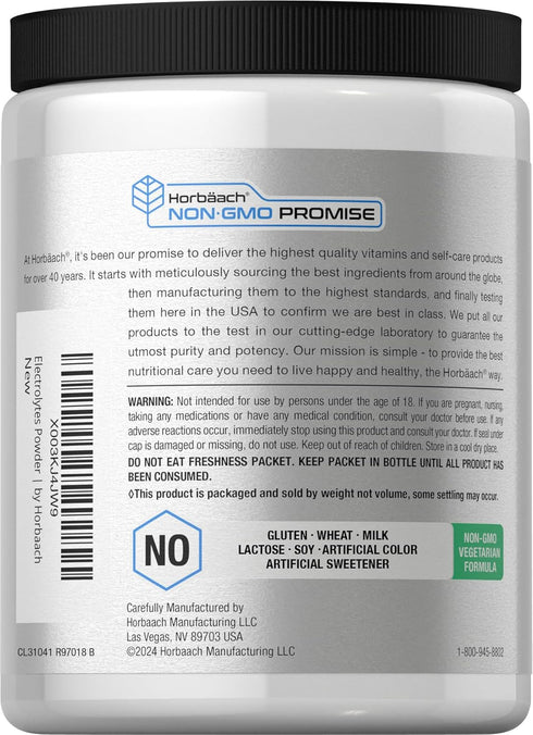 Horbaeach Electrolytes Powder, 16 oz, 130 Servings, Vegetarian, Keto-Friendly, Lemon Flavor