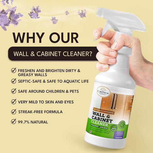 Natural Wall Cleaner - 24oz Lavender Stain Remover Spray for Painted Walls, Ceiling, Cabinets, Baseboard, Wood