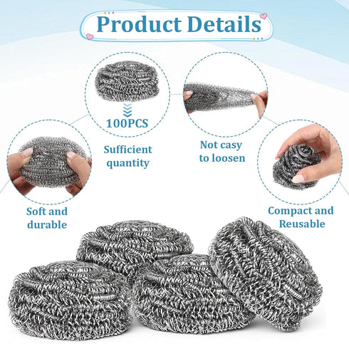 SHENLIU 100 15 Pieces Steel Wool Scrubber, Gram Metal Scourers Stainless Steel Scrubber Bulk for Cleaning Kitchen