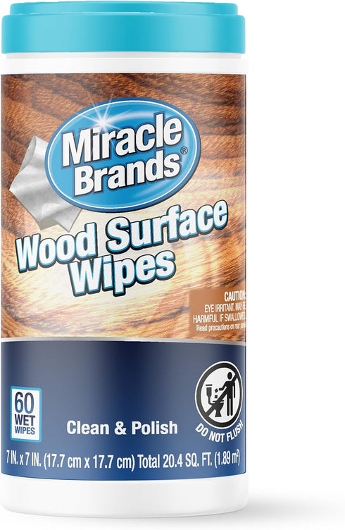 MiracleWipes for Wood Surfaces - Clean, Protect, and Polish Cabinets, Furniture, and Wood Floors - 60 Count