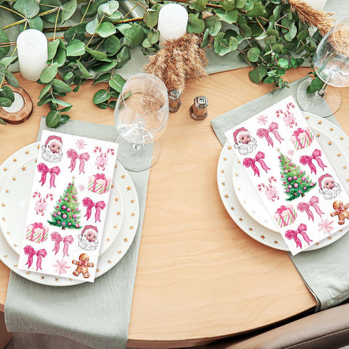 Janlaugh 100 3 Pcs Pink Christmas Elements Napkins Ply Disposable Hand Towels for Bathroom Paper Napkins Guest