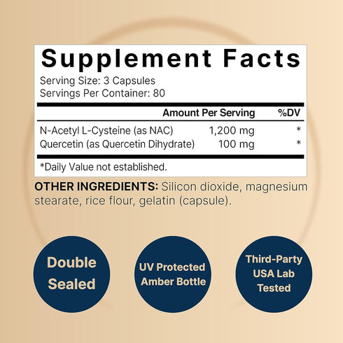 2 Pack NAC Supplement (N-Acetyl Cysteine) with Quercetin, 1,200mg Per Serving, 480 Capsules for Immune, Liver, & Lung