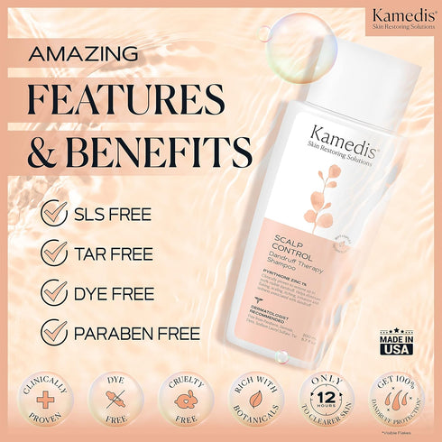 KAMEDIS Anti Dandruff Shampoo 6.7 Fl Oz for Women & Men | Seborrheic Dermatitis Treatment for Itchy, Red Scalp & Flaky