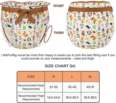 Littleforbig Cotton Adult Ribbon Omutsu Diaper Wrap Cover Washable Adjustable Reusable Waterproof - Forest Animals XL