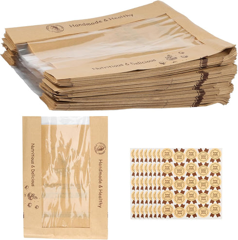 Kandishiex 100Pcs Packaging Packaging US Bread Bags Paper with Window Brown Paper Bread Bags Food Grade Bread Paper