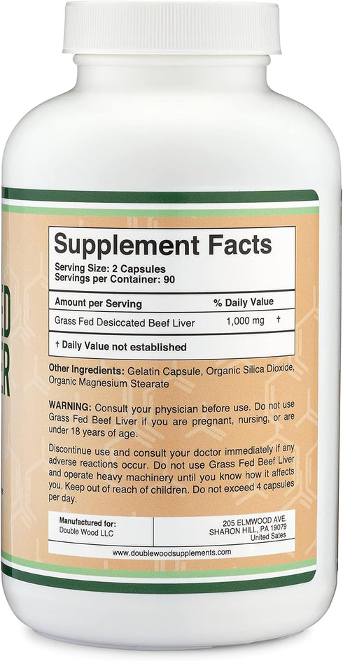 Beef Liver Capsules, 1000mg Grass Fed, 180 Capsules - Desiccated Beef Liver Supplement for Digestion & Immune Health