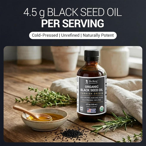 Immune 4 oz Dr. Berg Black Seed Oil Organic Cold Pressed Pure Nigella Sativa Black Cumin Oil USDA Organic, Halal, Vegan
