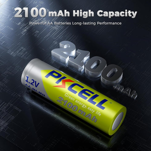 PKCELL 16-Pack, 2100mAh 1.2V 1200+ Rechargeable AA Batteries NiMH AA Rechargeable Batteries, Charging Cycles,Low Self