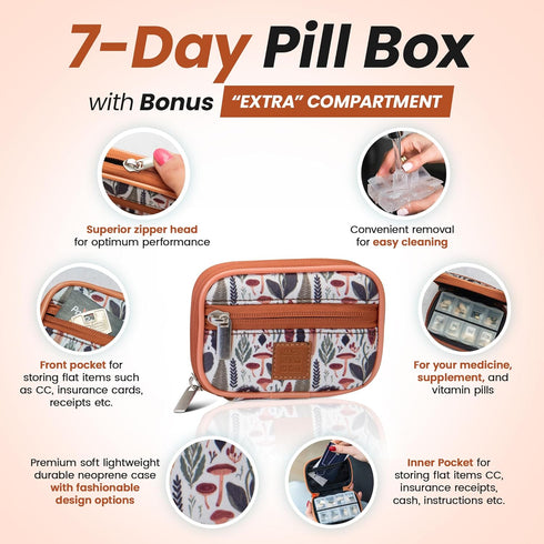 Made Easy Kit Pill Case - Weekly Medicine Organizer with Removable Seven-Day Vitamin & Supplement Box (Light Brown